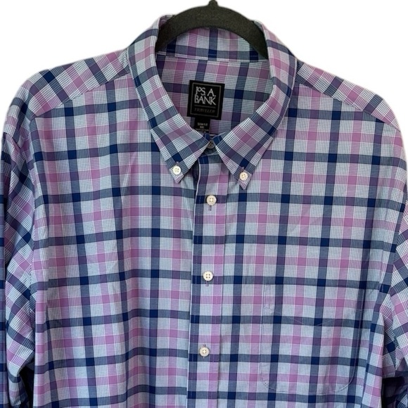 Jos. A. Bank Traveler Purple/Blue Plaid Long Sleeve Button Down Shirt Slim XXL - Picture 1 of 11